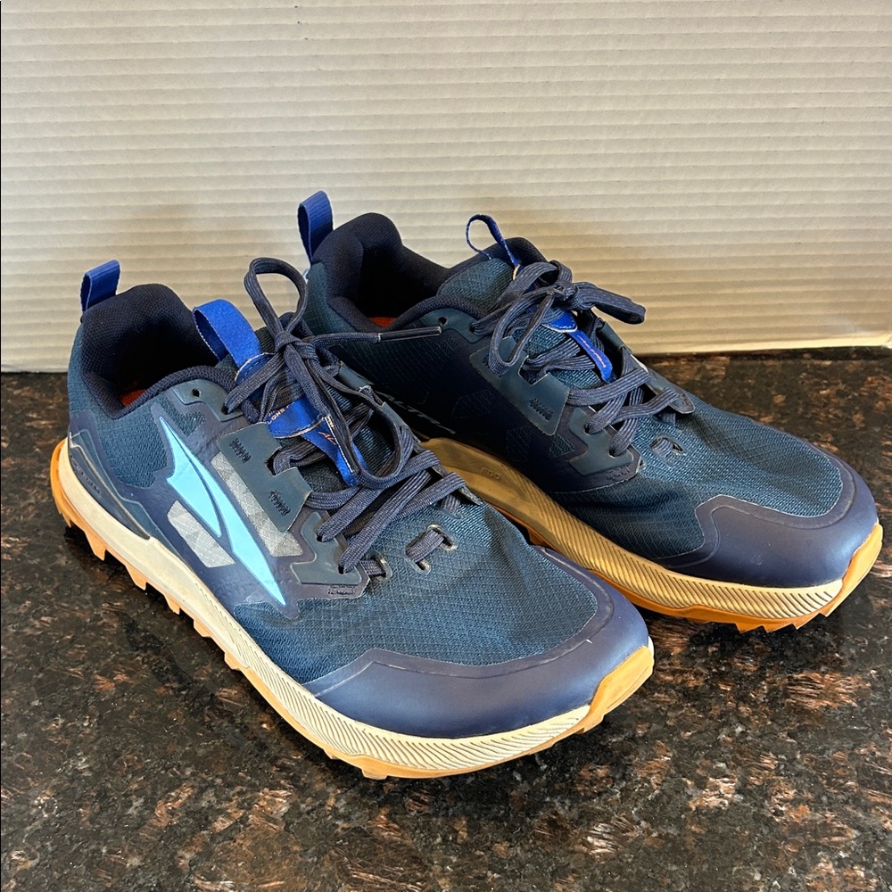 Altra Navy Trail Shoes with Light Blue Accent and Gum Sole